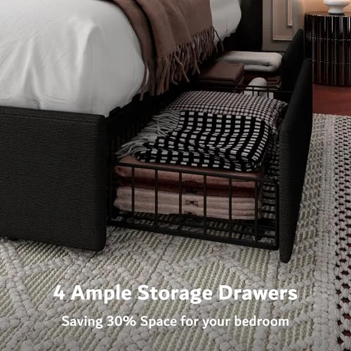 King Bed Frame with 4 Storage Drawers view 9