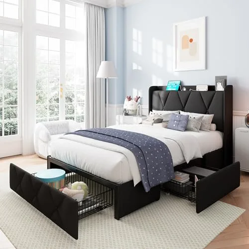 Twin Bed Frame with 3 Storage Drawers view 3