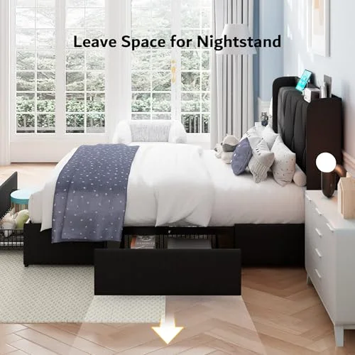 Twin Bed Frame with 3 Storage Drawers view 4