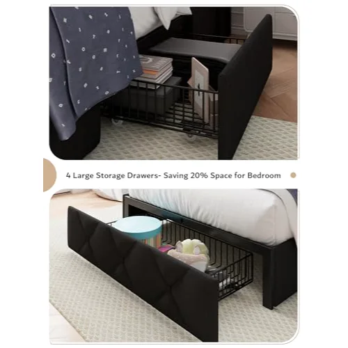 Twin Bed Frame with 3 Storage Drawers view 5