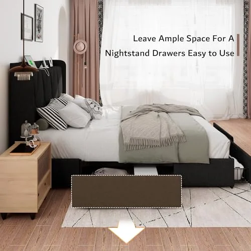 Full Size Bed Frame with 4 Storage Drawers view 4
