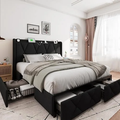 Queen Bed Frame with 4 Storage Drawers view 6