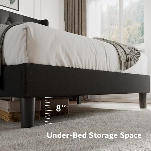 King Size Platform Bed Frame with Button Tufted Headboard view 4