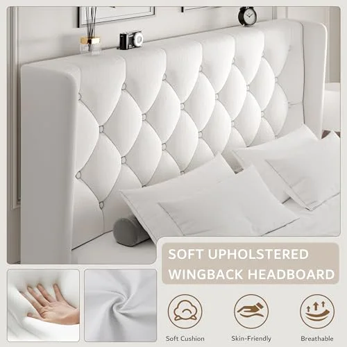 Queen Size Velvet Platform Bed Frame with Button Tufted Headboard view 3