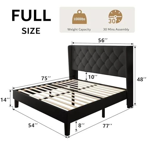 Full Size Platform Bed Frame with Button Tufted Headboard view 2