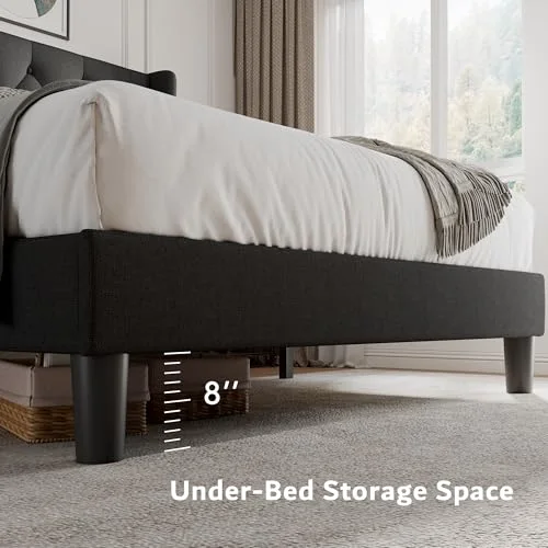 Full Size Platform Bed Frame with Button Tufted Headboard view 4