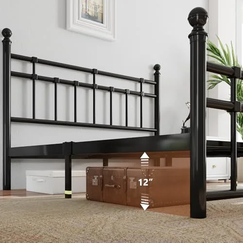 Full Size Metal Platform Bed Frame with Vintage Headboard and Footboard view 5