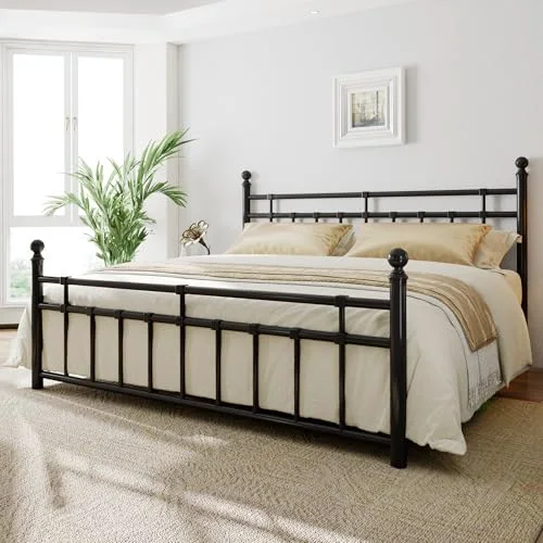 King Metal Bed Frame with Vintage Headboard and Footboard view 3