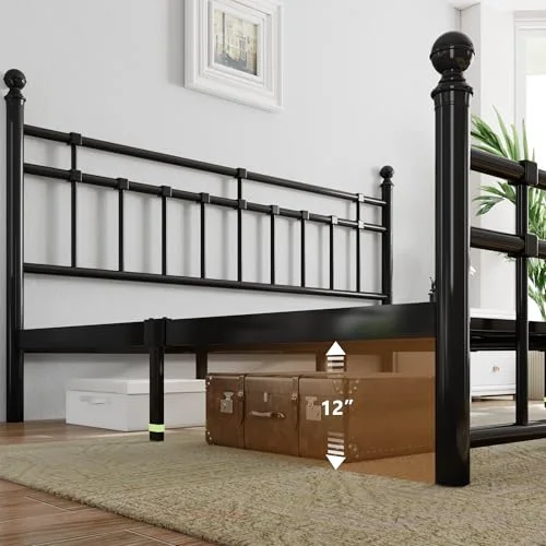 King Metal Bed Frame with Vintage Headboard and Footboard view 5