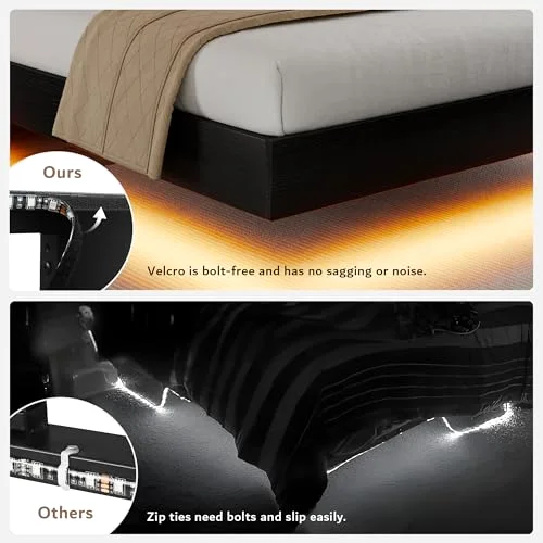 Floating Full Size Bed Frame with LED Lights & Charging Station view 5