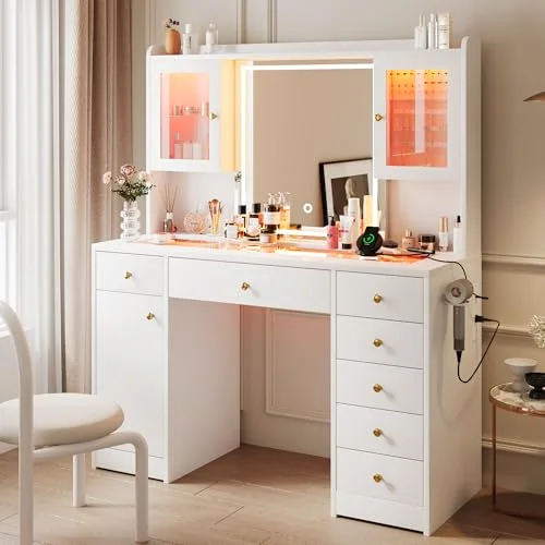 Vanity Desk with Mirror and Lights