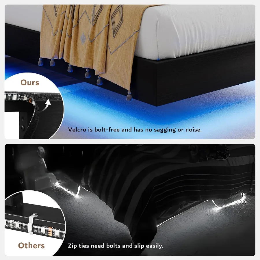 Floating Twin Size Bed Frame with LED Lights & Charging Station view 5