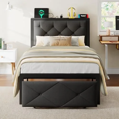 Twin Bed Frame for Kids with Storage Drawers