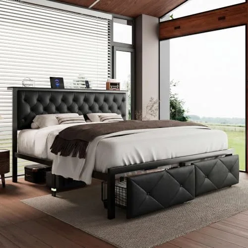 King Bed Frame with 2 Storage Drawers view 6