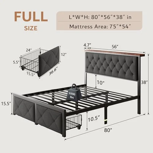 Full Bed Frame with 2 Storage Drawers view 7