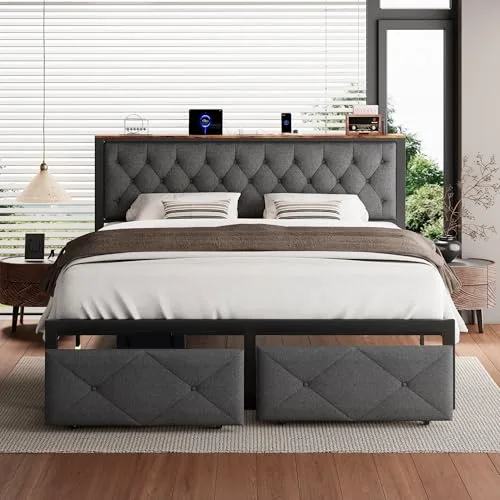 King Bed Frame with 2 Storage Drawers