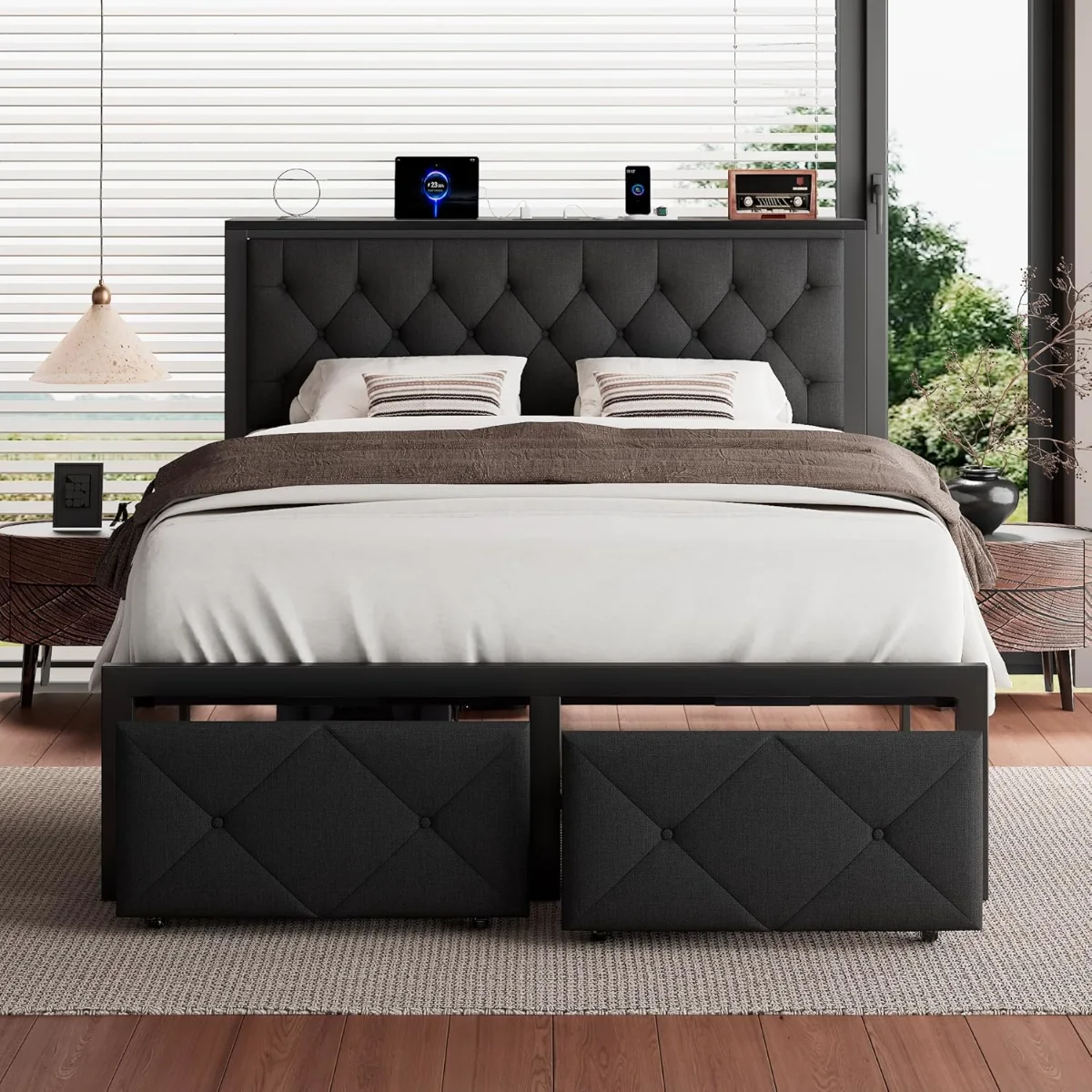 Full Bed Frame with 2 Storage Drawers