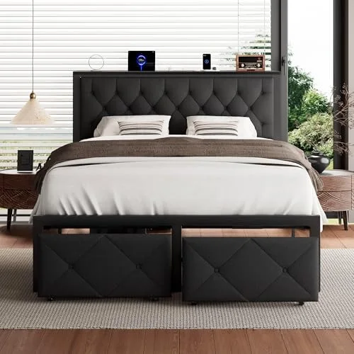 Queen Bed Frame with 2 Storage Drawers view 6