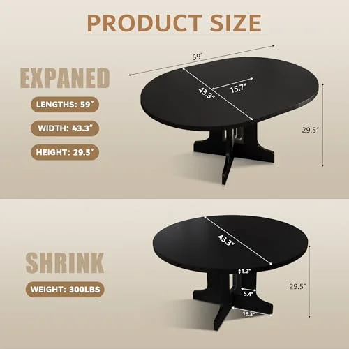 59" Extendable Round Dining Table for 4-6 view 2