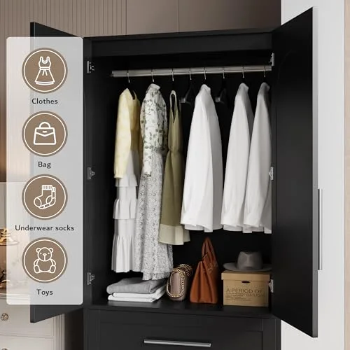 Wooden Armoire Wardrobe Closet with 2 Drawers view 3