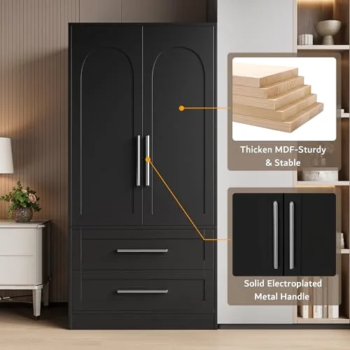 Wooden Armoire Wardrobe Closet with 2 Drawers view 5