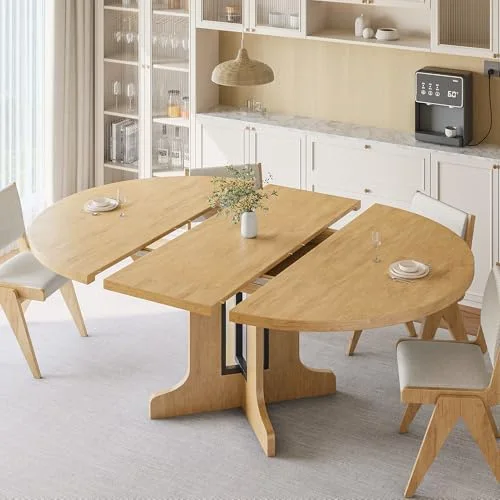 59" Round Extendable Dining Table for 4-6
