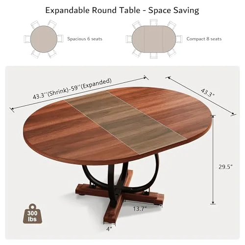 59'' Extendable Round Dining Table for 4 to 6 view 2