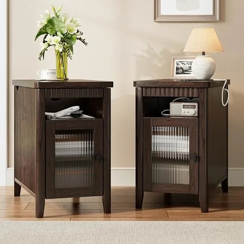 Night Stand Set of 2 with Charging Station