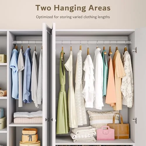 4 Doors Armoire Wardrobe Closet with 2 Drawers view 9