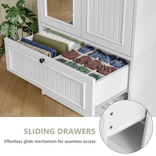 Wood Armoire Wardrobe Closet with Mirror Door and Drawer view 4