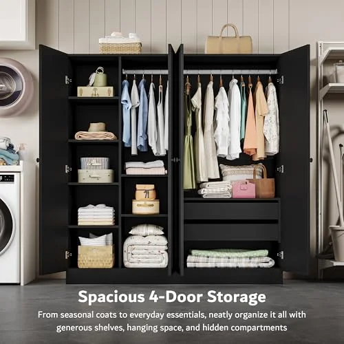 4 Doors Armoire Wardrobe Closet with 2 Drawers view 3