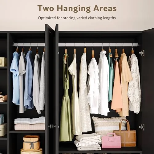 4 Doors Armoire Wardrobe Closet with 2 Drawers view 4