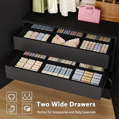 4 Doors Armoire Wardrobe Closet with 2 Drawers view 5
