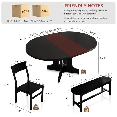 5-Piece Round Dining Table Set for 4-6 view 2