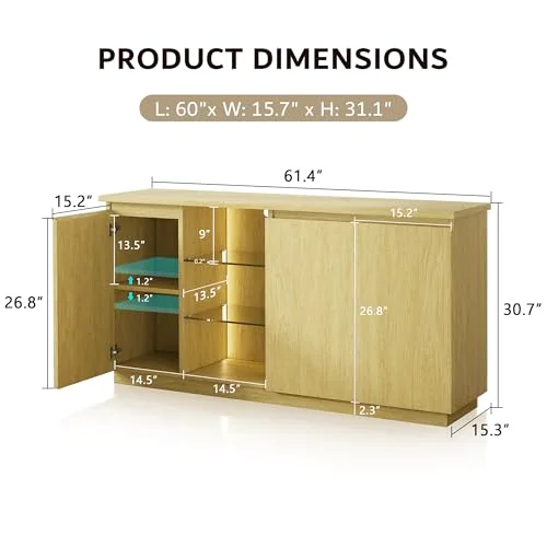 Sideboard Buffet Cabinet with Storage & LED Lights view 2