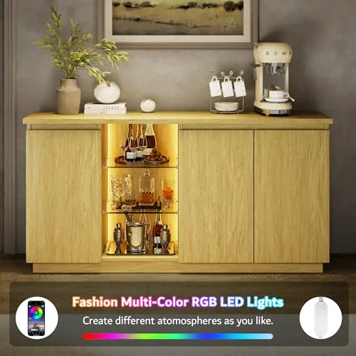 Sideboard Buffet Cabinet with Storage & LED Lights view 4