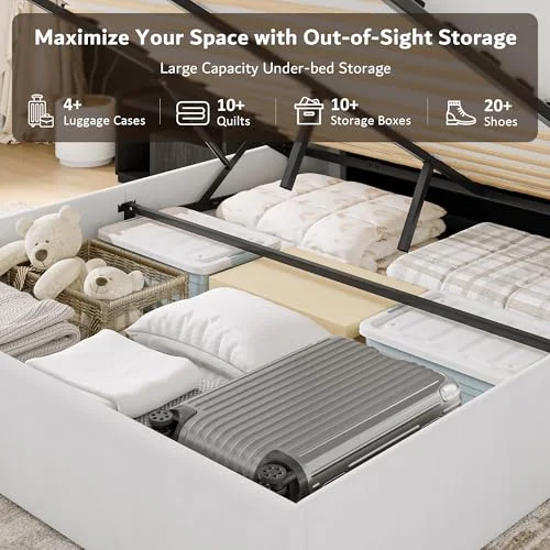 Queen Lift up Storage Bed Frame with Wingback Headboard view 3