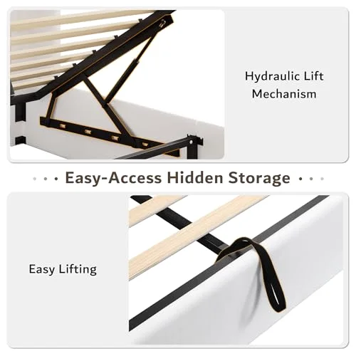 Queen Lift up Storage Bed Frame with Wingback Headboard view 4
