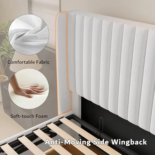 Queen Lift up Storage Bed Frame with Wingback Headboard view 5