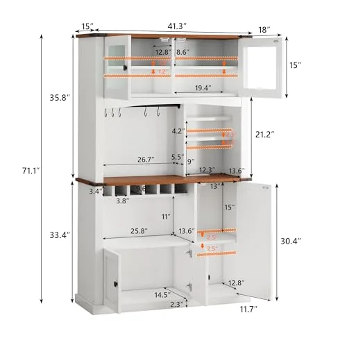 71" Tall Kitchen Pantry Storage Cabinet with Microwave Stand and Wine Rack view 2