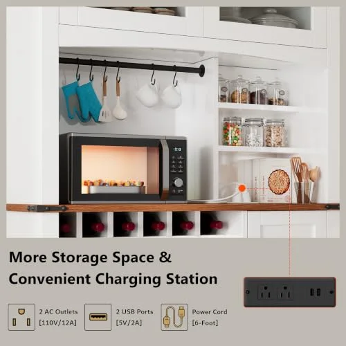 71" Tall Kitchen Pantry Storage Cabinet with Microwave Stand and Wine Rack view 3