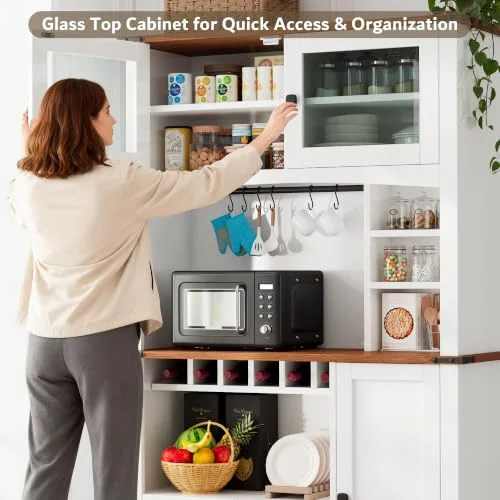 71" Tall Kitchen Pantry Storage Cabinet with Microwave Stand and Wine Rack view 4