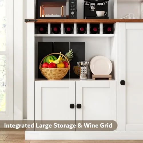71" Tall Kitchen Pantry Storage Cabinet with Microwave Stand and Wine Rack view 5
