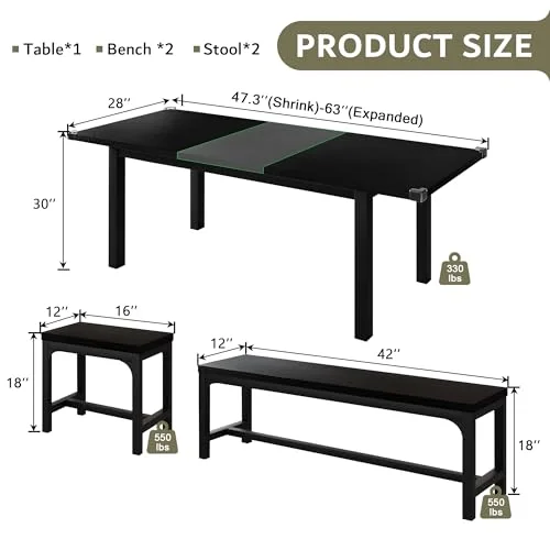Extendable Dining Table Set for 4 6 8 view 2