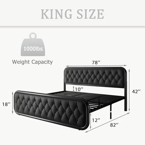 King Size Metal Bed Frame with Leather Headboard view 2
