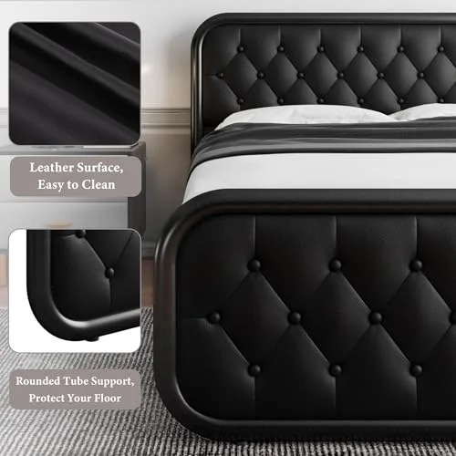 King Size Metal Bed Frame with Leather Headboard view 4