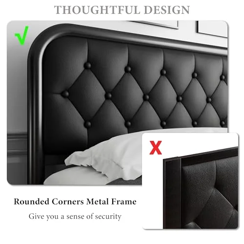 King Size Metal Bed Frame with Leather Headboard view 5