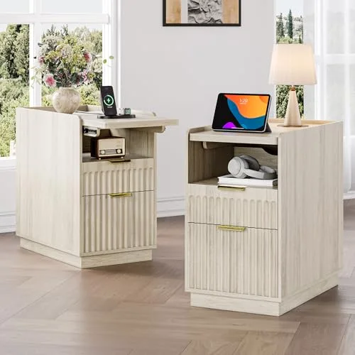 Fluted End Table Set of 2 with Charging Station view 6