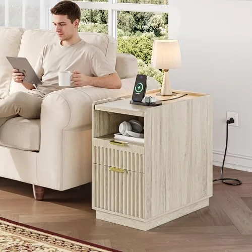 Fluted End Table Set of 2 with Charging Station view 8