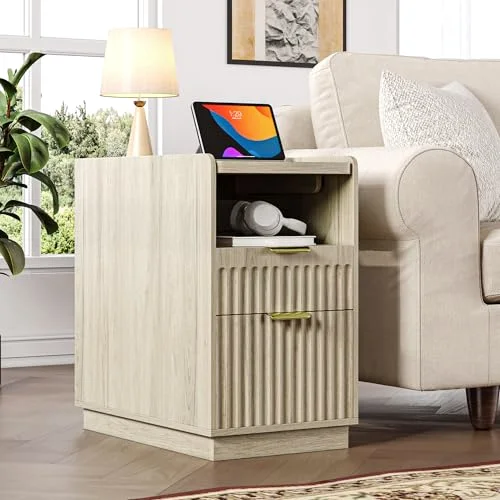 Fluted End Table with Charging Station